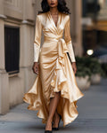 Satin Ruffled Hem A-Line Dress
