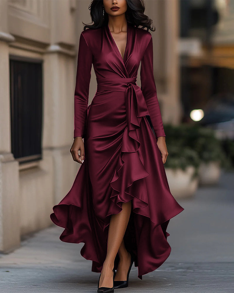 Satin Ruffled Hem A-Line Dress